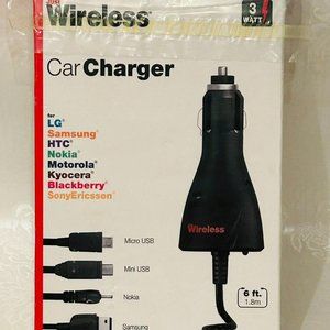 Just Wireless Car Power Adapter 3-Watt-700 Ma Output Connectors 6’ NIP
